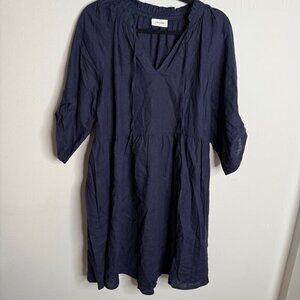 Sussan Women's Navy Blue V Neck 3/4 Sleeves Shirt Dress with Pockets - Size‎ 10